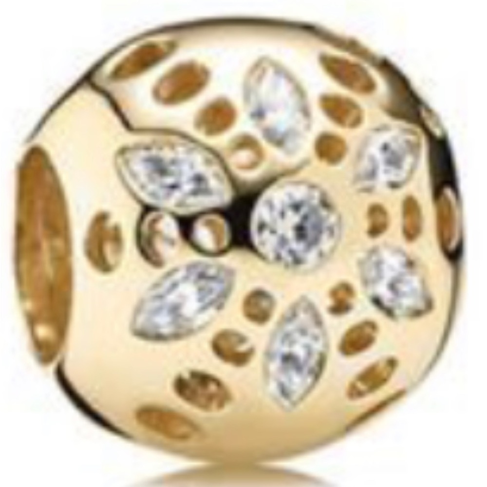 Retired authentic 14K yellow gold Pandora sparkly blossom charm.